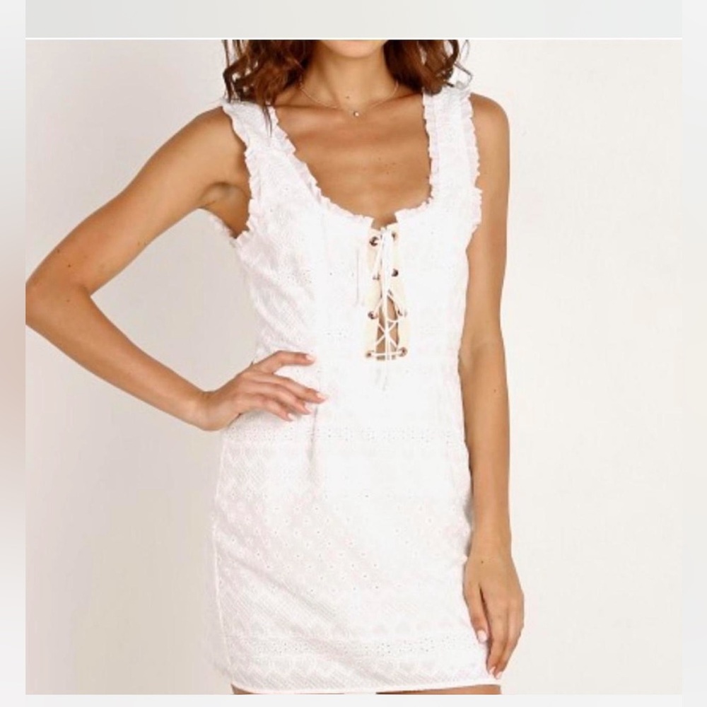 For Love And Lemons White Lace-Up Mini Dress